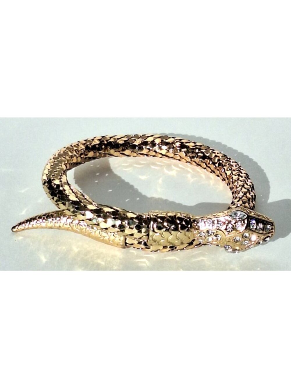Vintage Gold Tone Rhinestone Snake Serpent Bypass Wrap Bangle Bracelet Mesh